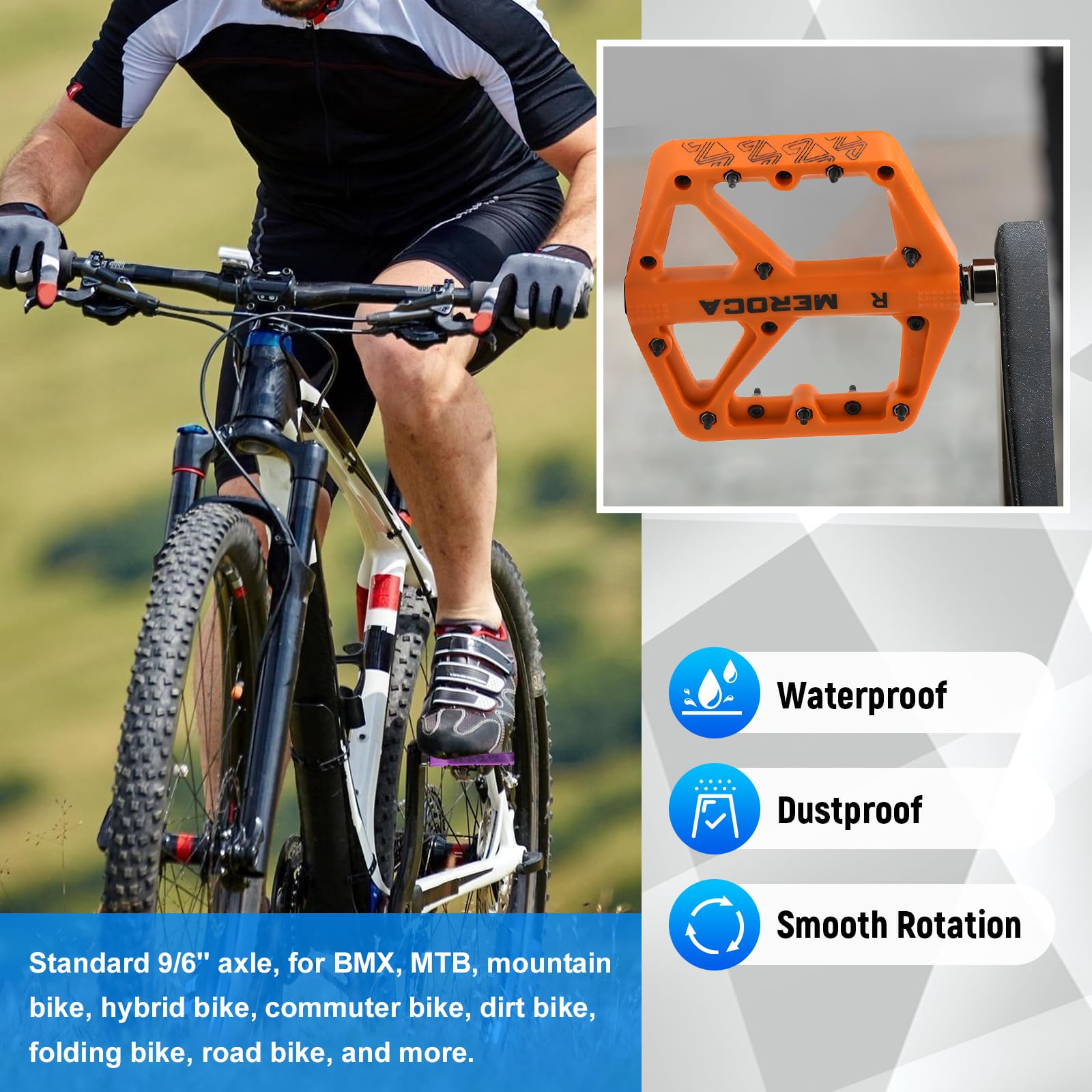 TINGSING Mountain Bike Pedals, Non-Slip MTB Nylon Fiber Bicycle Pedals, Lightweight and Wide Flat Platform Cycling Pedals - Image 2