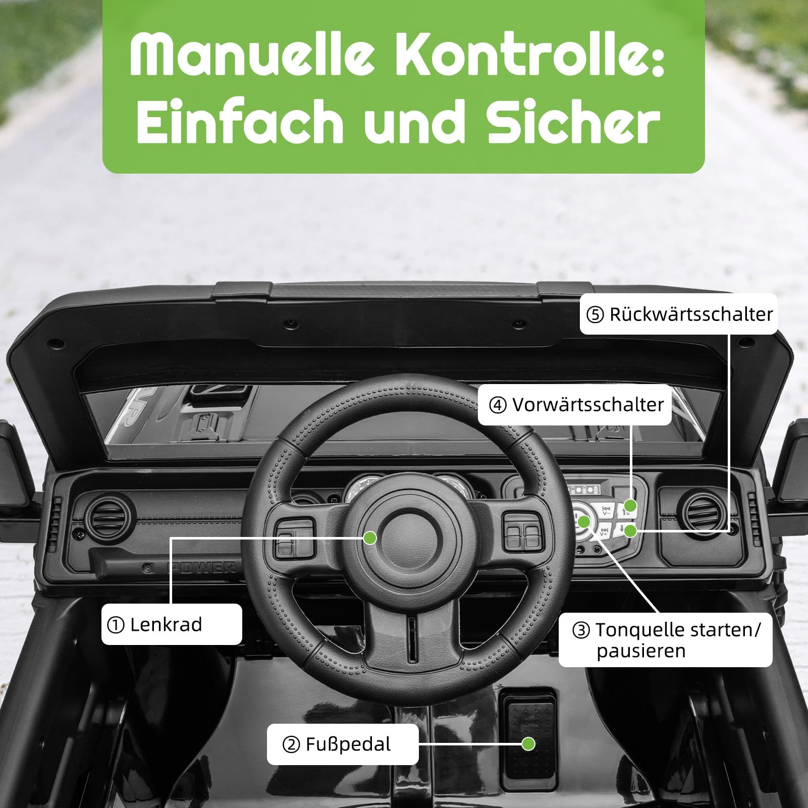 HAUSPROFI Kinder Elektroauto, 12V 7Ah,3-Gang Elektroantrieb, 2 Fahrmodi, Kinderauto Elektrisch mit Fernbedienung,LED-Lichtern, Musik, Sicherheitsgurt, Elektroauto für Kinder ab 1-8 Jahren(Schwarz) - 5
