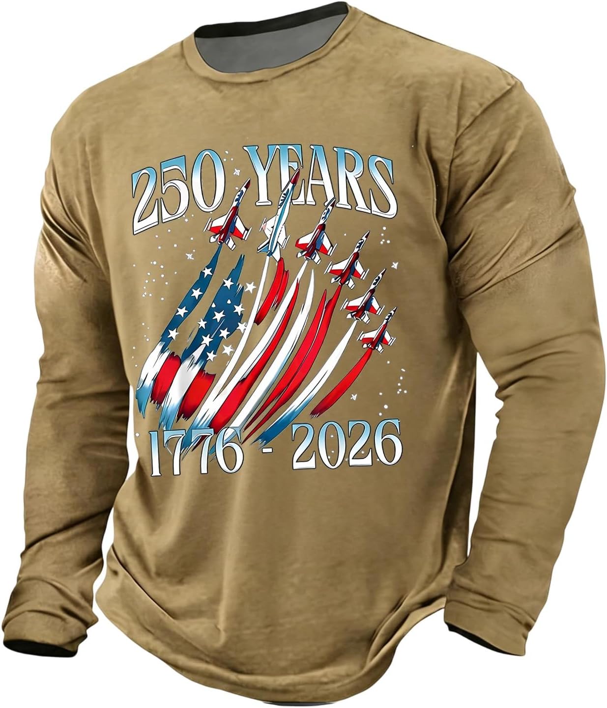 Ymosrh Men's USA Shirt Long Sleeve 1776-2026 American Flag Print Athletic Workout Active Patriot Tshirts, S-3XL