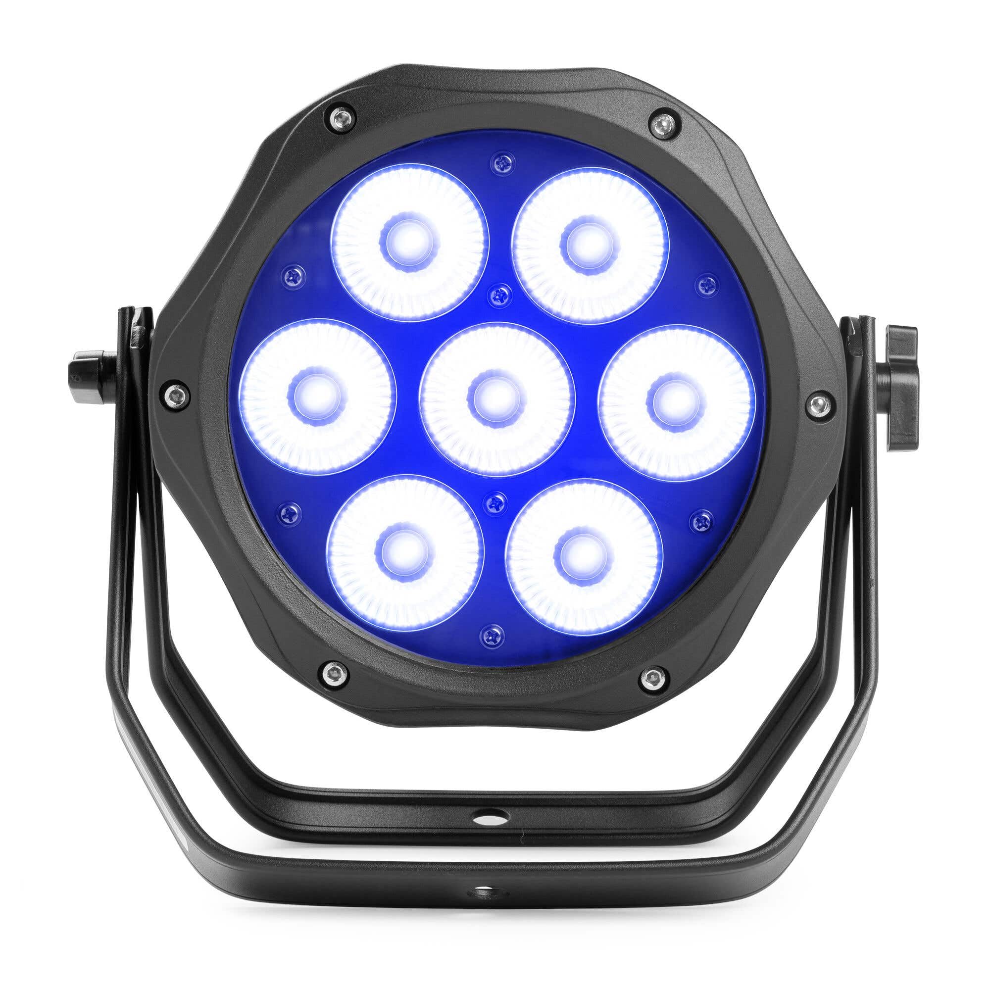 Beamz Professional BWA410 Projecteur PAR CAN IP65-7x LED RGBW, 10W par LED, Aluminium, Boitier Étanche, Utilisation Intérieure ou Extérieure