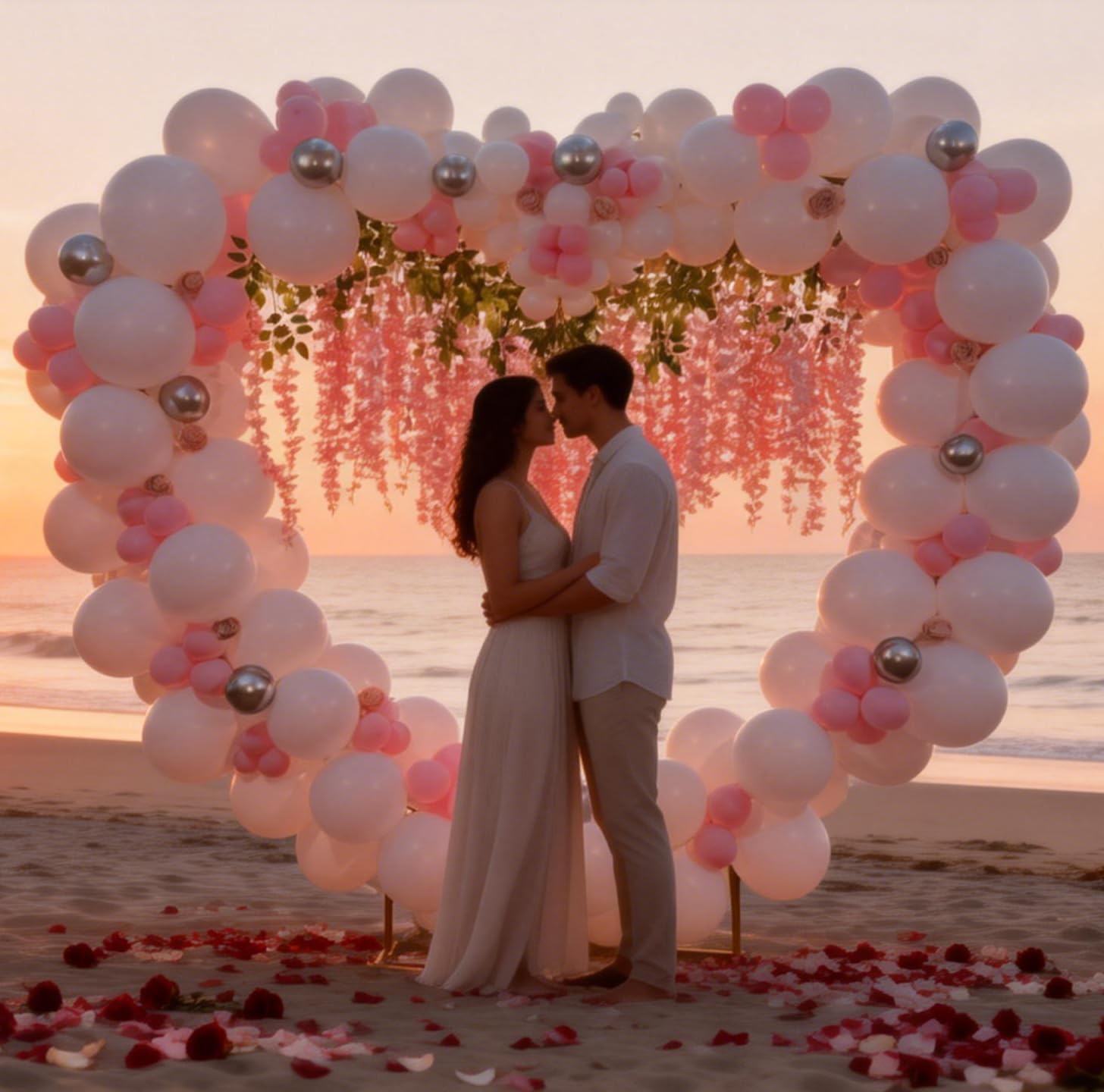 7.2ft Heart-Shaped Metal Balloon Arch Kit for Weddings Valentine's Day Proposals Engagements & Birthdays, Elegant Heart Arch Stand with Base for Ceremony Backdrops & Party Decorations（Gold）
