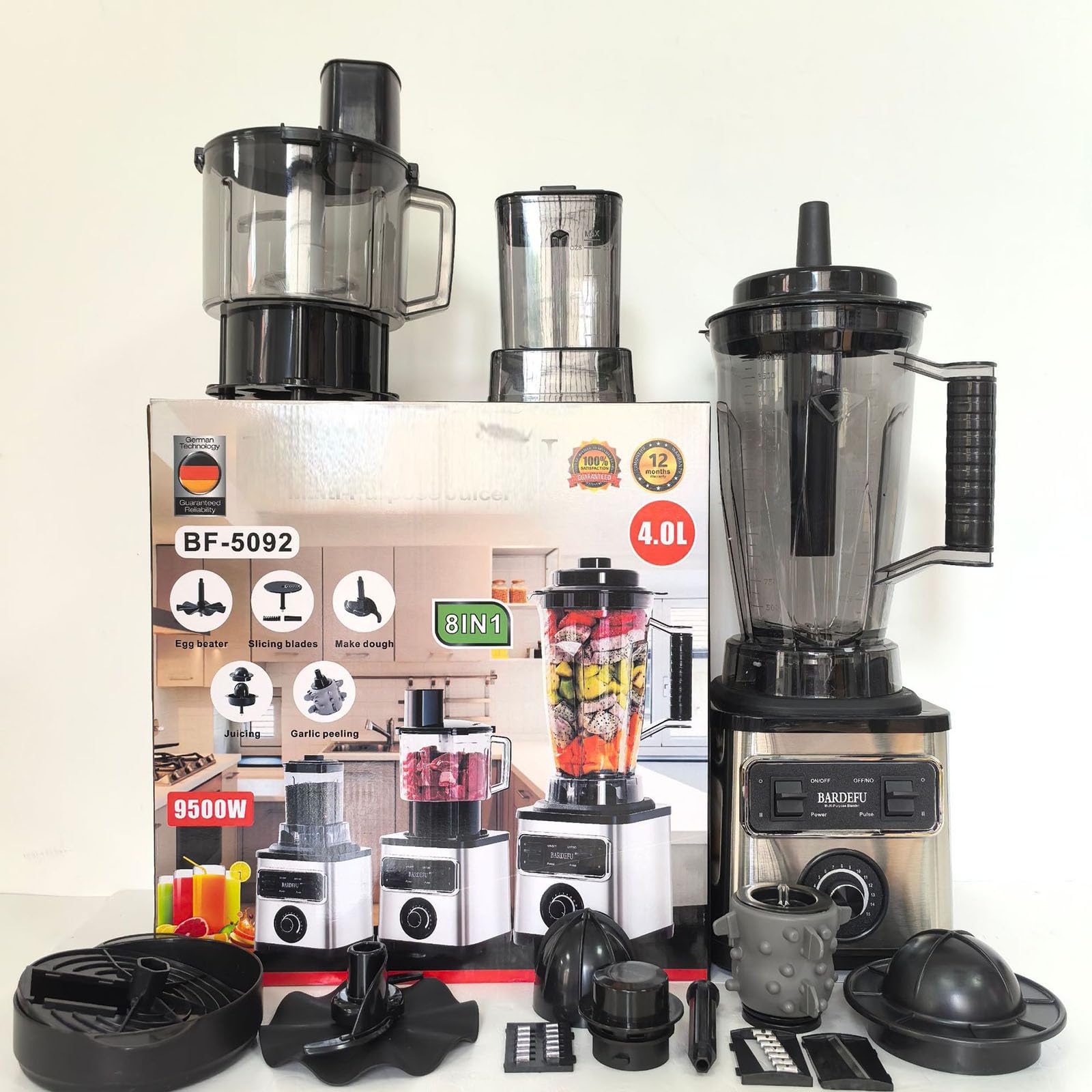 8 en 1 máquinas exprimidoras de Prensa fría, licuadora 3l, Fabricante de Batidos de 800W y Molinillo de café, Taza de Gran Capacidad, Cicatriz de 2 litros, Cuchillas de Acero Inoxidable extraíbles