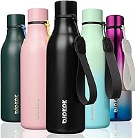 BJPKPK 18oz Insulated Stainless Steel Water Bottle with Strap, Leakproof BPA-Free, Keeps Cold 24H/Hot 12H for Sports & Travel - Black