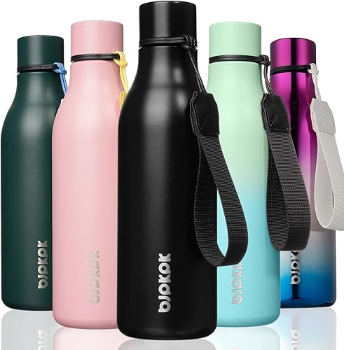 BJPKPK Botellas de agua aisladas, botella de agua de metal de acero inoxidable de 18 oz con correa, sin BPA, a prueba de fugas, jarras, tazas,