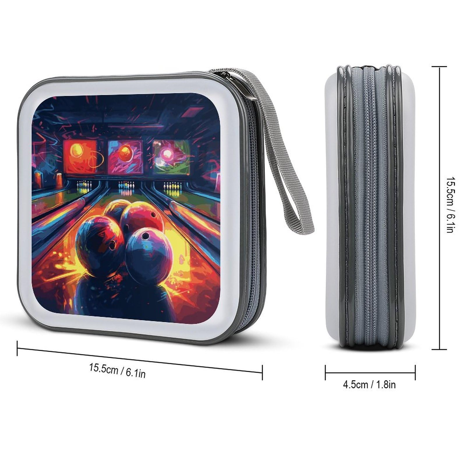 JTREHY 40 Sheets Capacity CD Case Storage Bag,Bowling Balls Printed Portable Zipper CD DVD Case Holder Large Capacity CD Wallet for Car, Home, Office, Games Disc, Audio Music