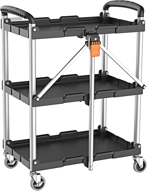 XYJBHB Servierwagen Klappbar - 3-stufiger Rollwagen 62x40x84cm Bis 75kg Metall