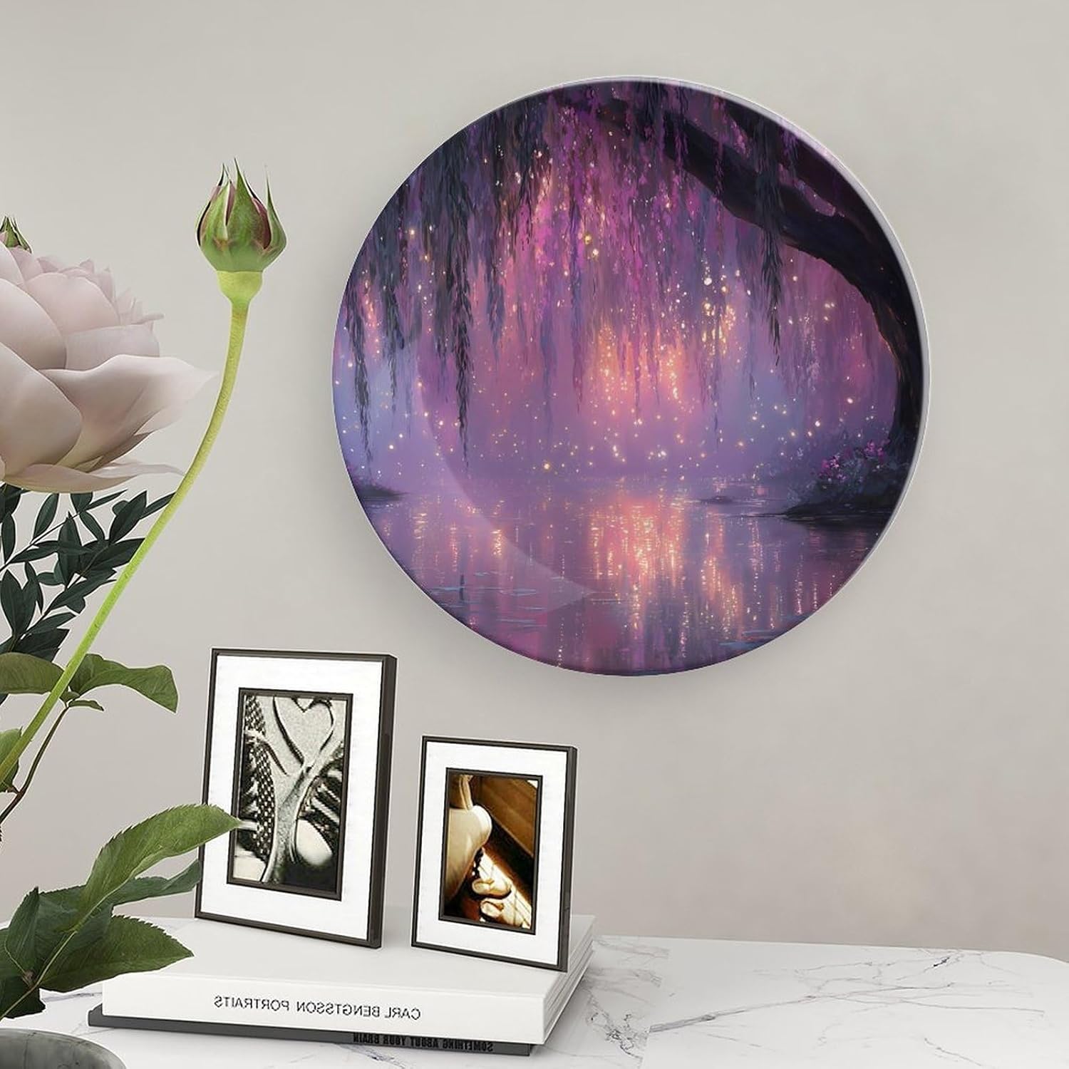 Magical Forests Creek Glowing Decorative Plates for Display Ceramic Plate Tray with Stand Hanger Home Decor