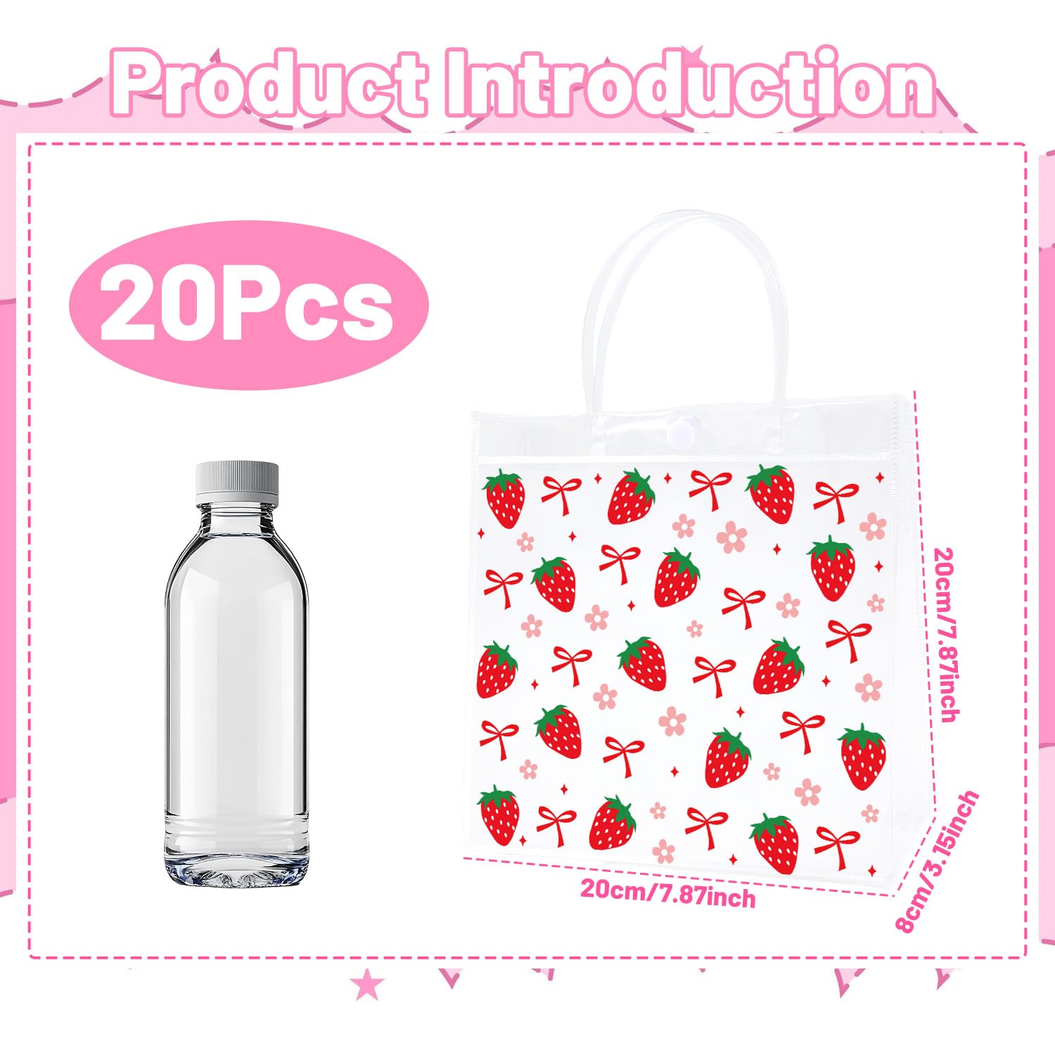 Strawberry Clear Party Favor Bags - Sweet Berry Clear Pvc Goodie Candy Bags Fruit Themed Handbag Party Supplies for Wedding Birthday Baby Shower Valentine's Day Mother's Day