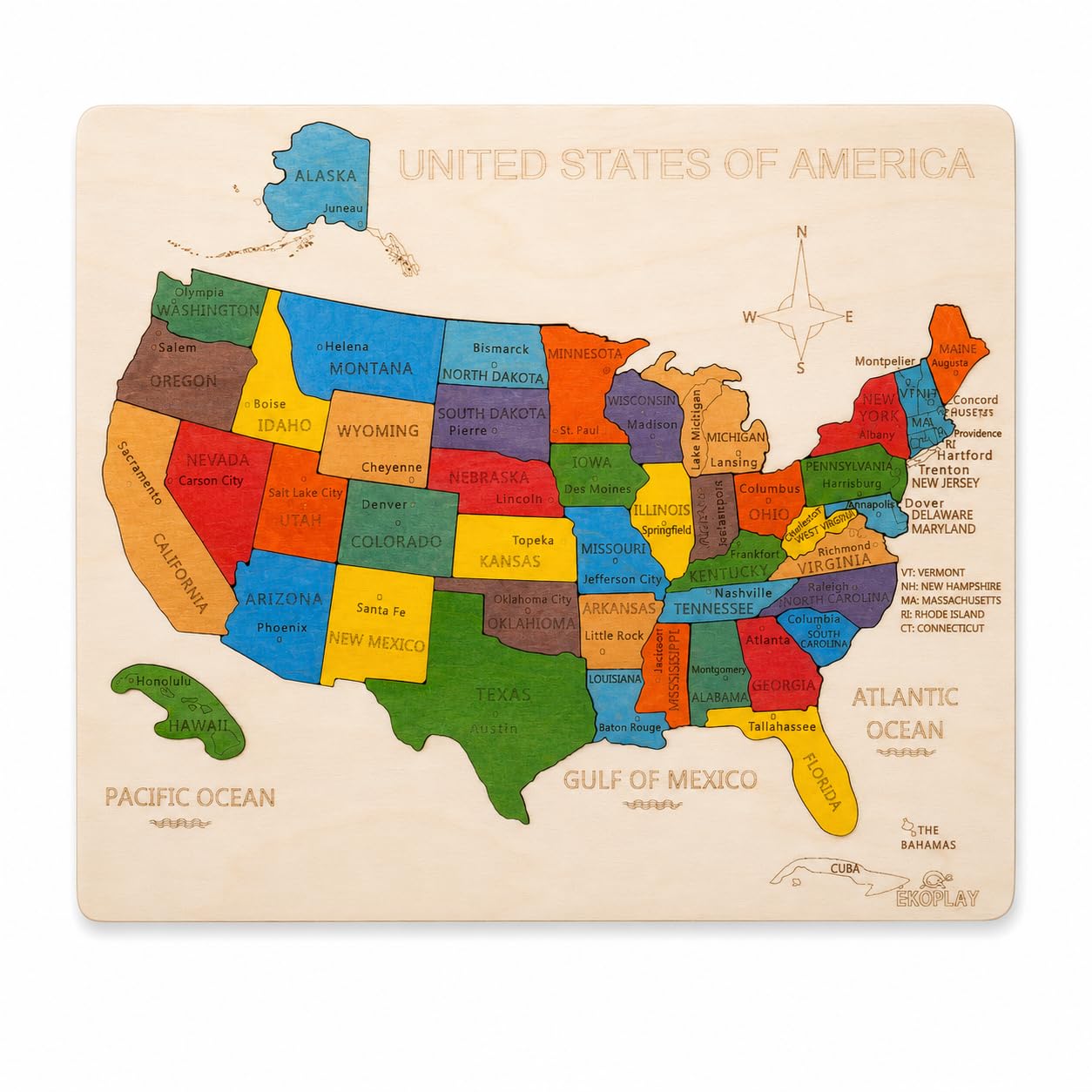 アメリカ合衆国　積み木　地図 Amazon.com: USA Map Wooden Jigsaw Puzzle for Kids | 12.75 x 10.8