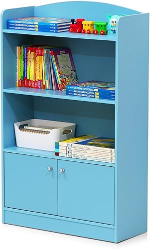 Miniatura 6 de Furinno Lova - Estantería con armario de almacenamiento, 2 estantes con puertas, color azul claro