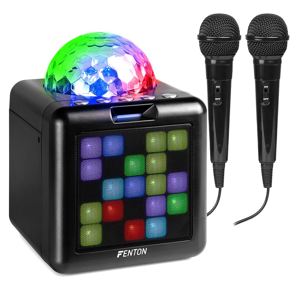 Fenton KAR15B Portable Bluetooth Karaoke Speaker with Wireless Mics, LED Lights, Rechargeable Karaoke Machine Speaker for Kids, Home Parties, Duets — image 1