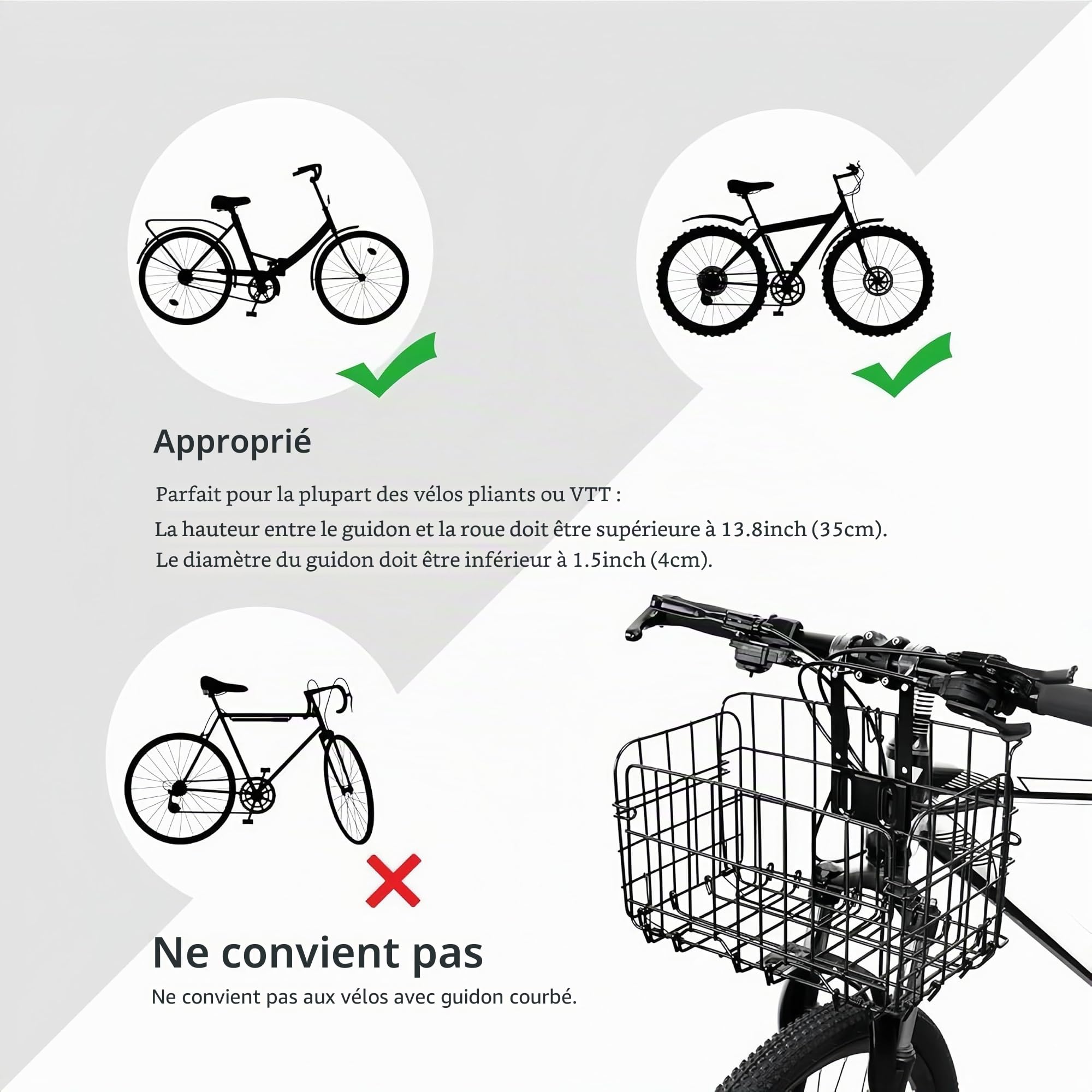 Panier de vélo Pliable - Panier à Bagages Suspendu à l'avant et à l'arrière - Support de Rangement à Fermeture Rapide pour Guidon de vélo et Porte-Bagages arrière