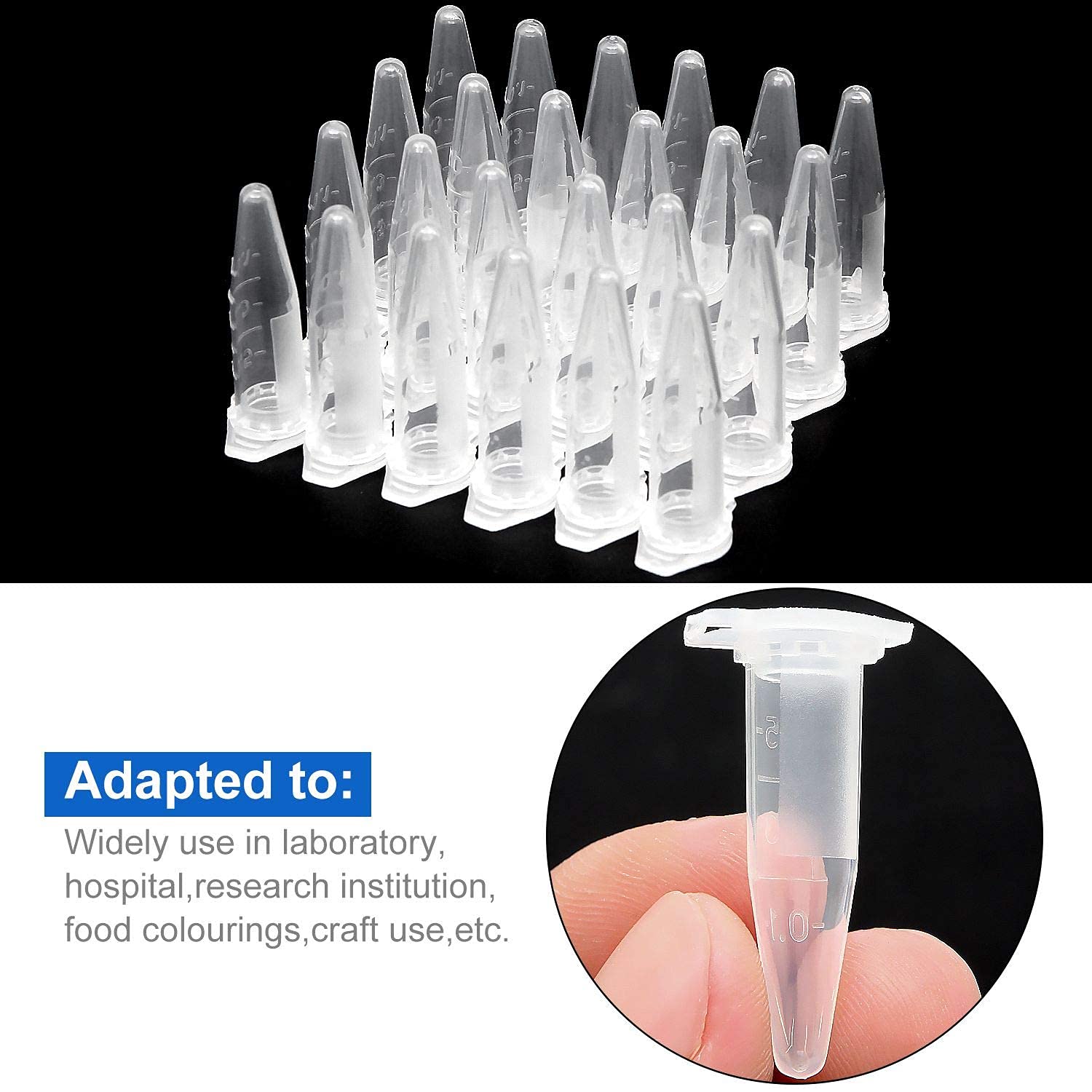 HUAZIZ 200 Pezzi 1,5 ml Plastica Centrifuga Provetta con Testa a Punta, Micro Provette da Laboratorio Conical Centrifuge Tubes Trasparente Graduata di Polipropilene con Tappo Piatto