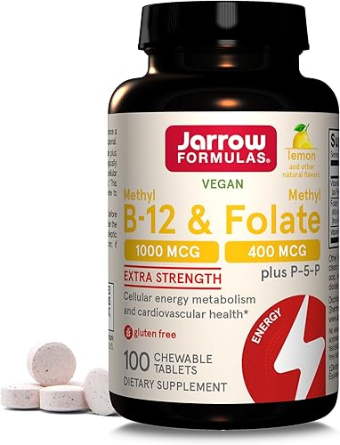 Miniatura 2 de Jarrow Formulas Extra Strength Metil B-12 1000 mcg y metil folato 400 mcg + músculo P-5-P y SlowMag + cloruro de magnesio cardíaco con suplemento de