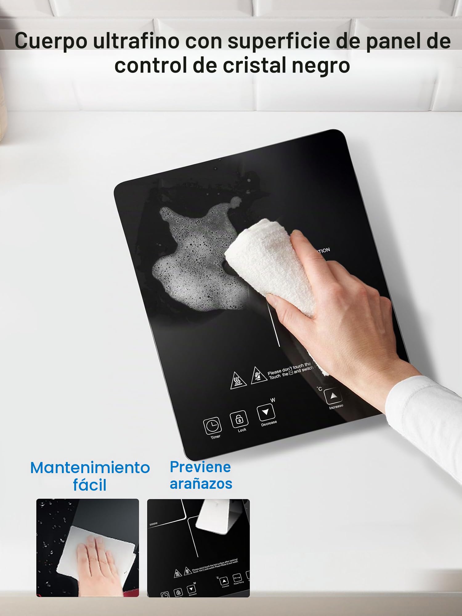 Placa Inducción Portatil AMZCHEF, placa de inducción de 2000 W con cuerpo delgado, 20 niveles de potencia, 20 configuraciones de temperatura, temporizador de 3 horas, negro