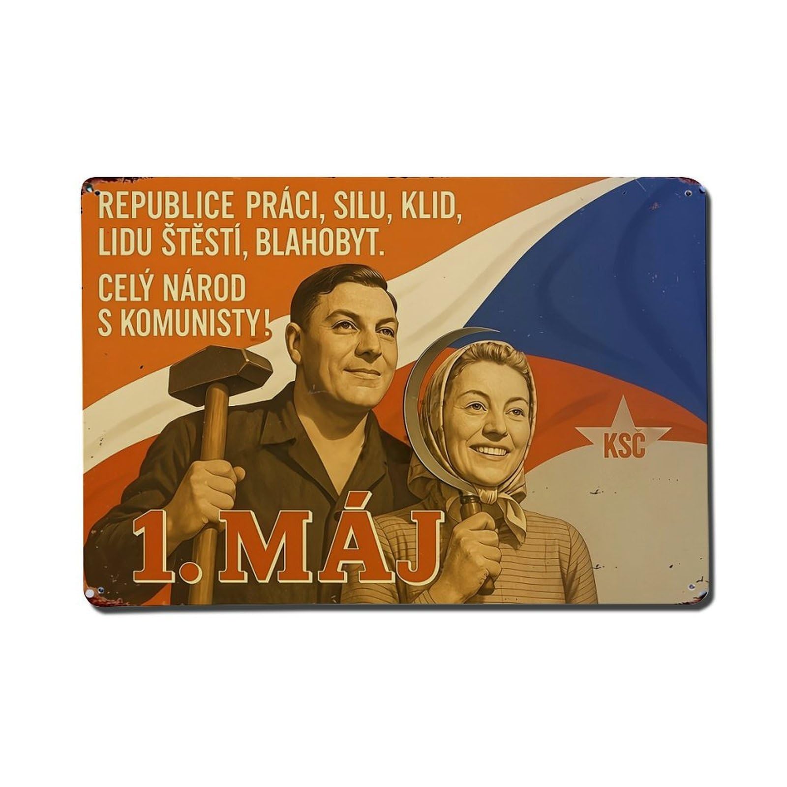 Bliveurn Vintage Communist May Day Poster Retro Metal Tin Sign, Metal Poster For Home, Gaming Room, Studio Workshop,Bar,Garage Wall Art Decor 8X12 Inch