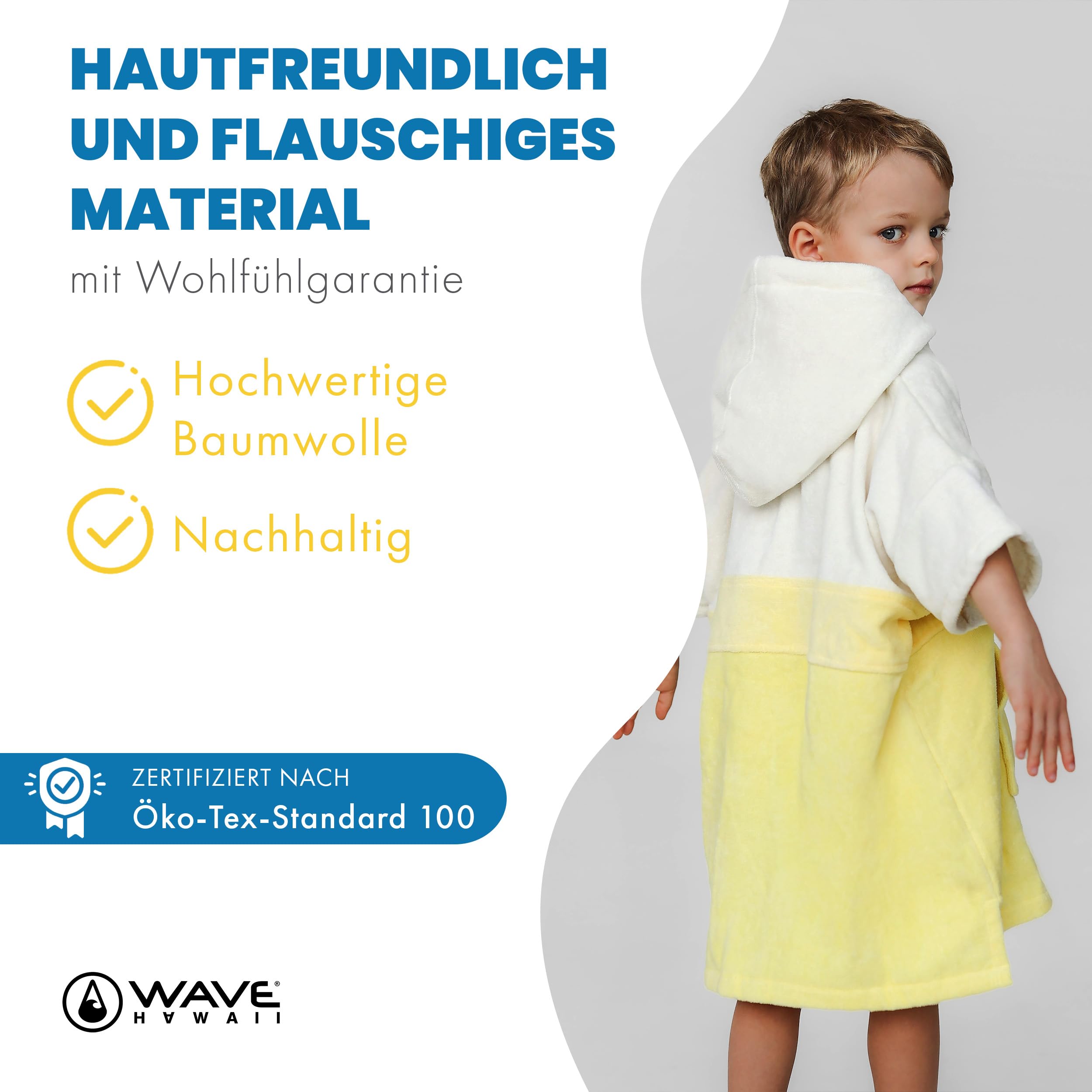 Wave Hawaii Albornoz de Playa para niños, Poncho de Surf para niños de 100% algodón, Albornoz de Playa con Capucha – Suave Toalla para niñas en la Playa, Piscina y Viaje, Tamaño, marrón Claro, XXS