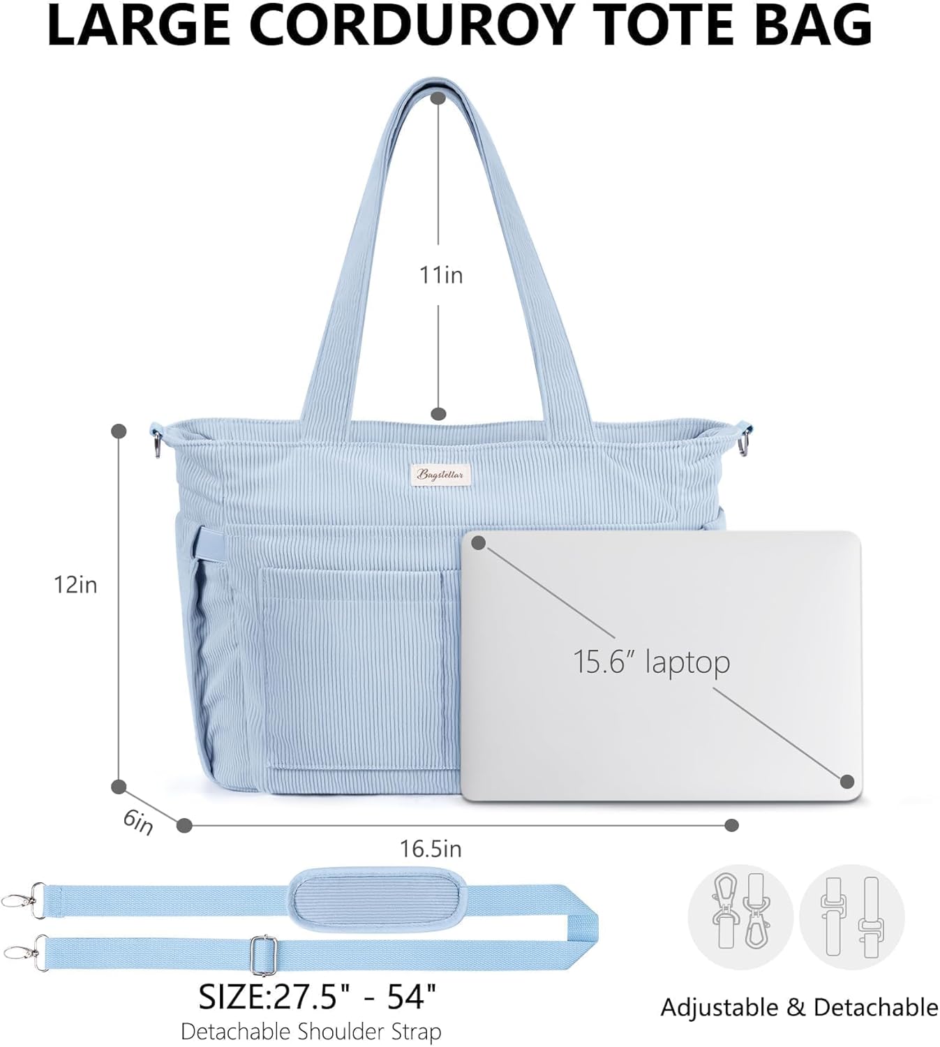 Corduroy Tote Bag for Women, 17 Pockets Laptop Work Tote Bag Lightweight Teacher Nurse Bible Bag for School Travel | with 40oz Cup Holder, Multi Compartment, Zipper Crossbody Bag, College Shoulder Bag, Daily Purse w/ Strap, Ideal Gift for Women - Image 2