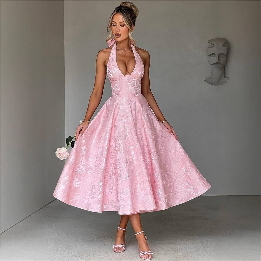 Womens Cocktail Skater Dress,2025 Halter A Line Formal Evening Gowns(Pink,Large)  : Amazon.ca: Clothing, Shoes & Accessories