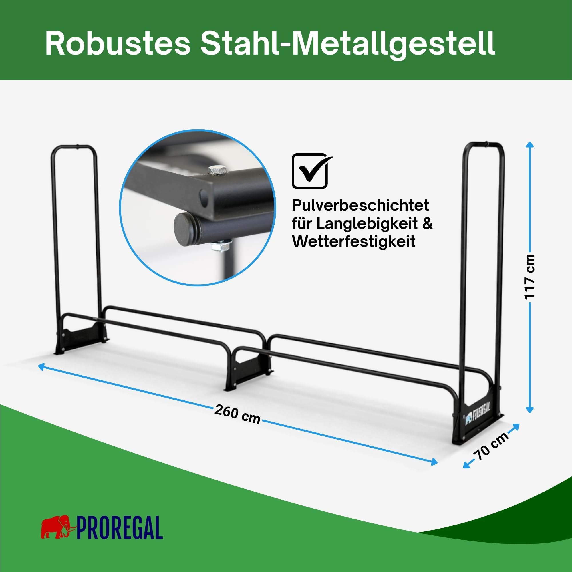 PROREGAL Portalegna CHIMERA | Uso esterno | AxLxP 117x260x36 cm | Include copertura e guanti | Metallo | Nero