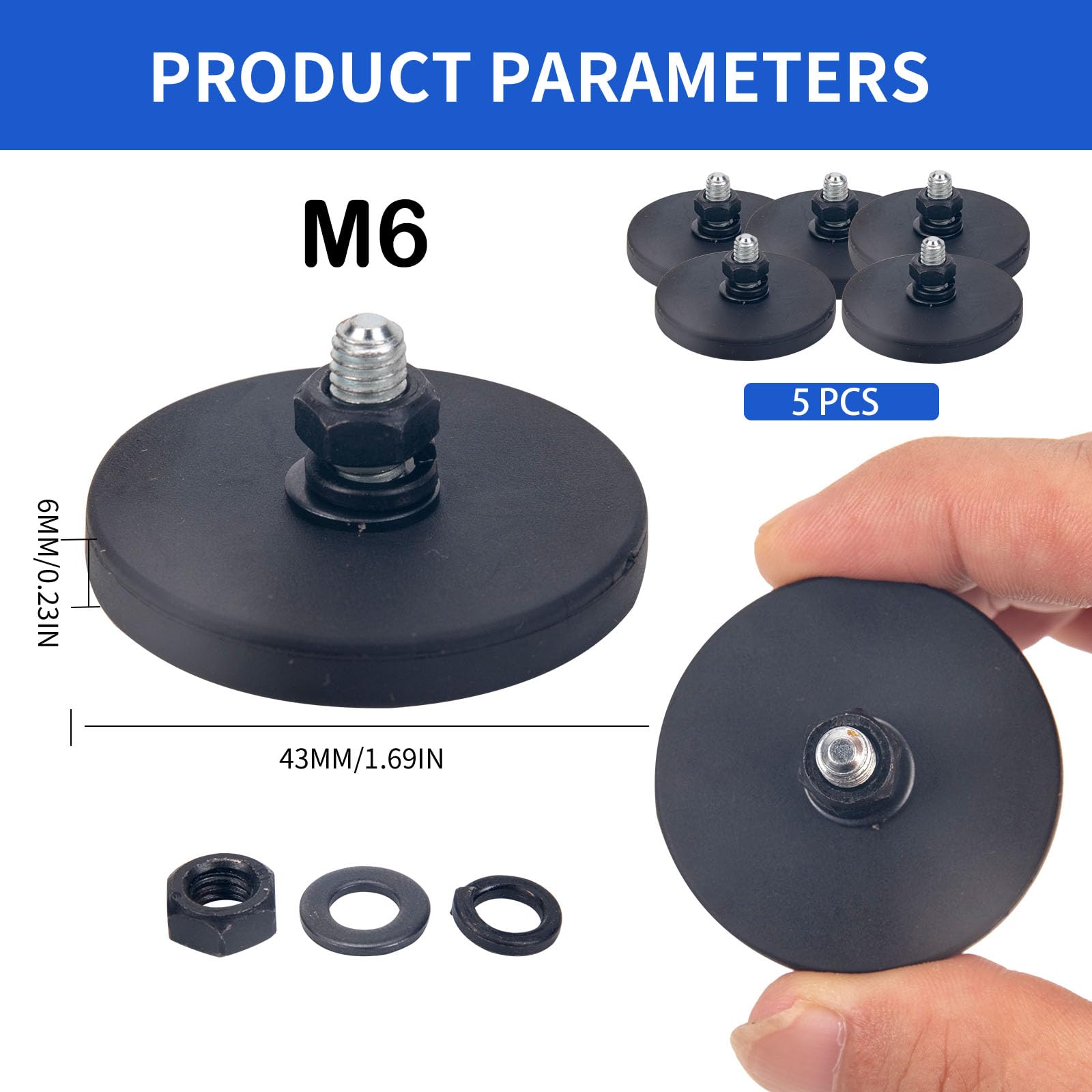 Magnesy neodymowe z gwintem (5 sztuk 43 mm M6)