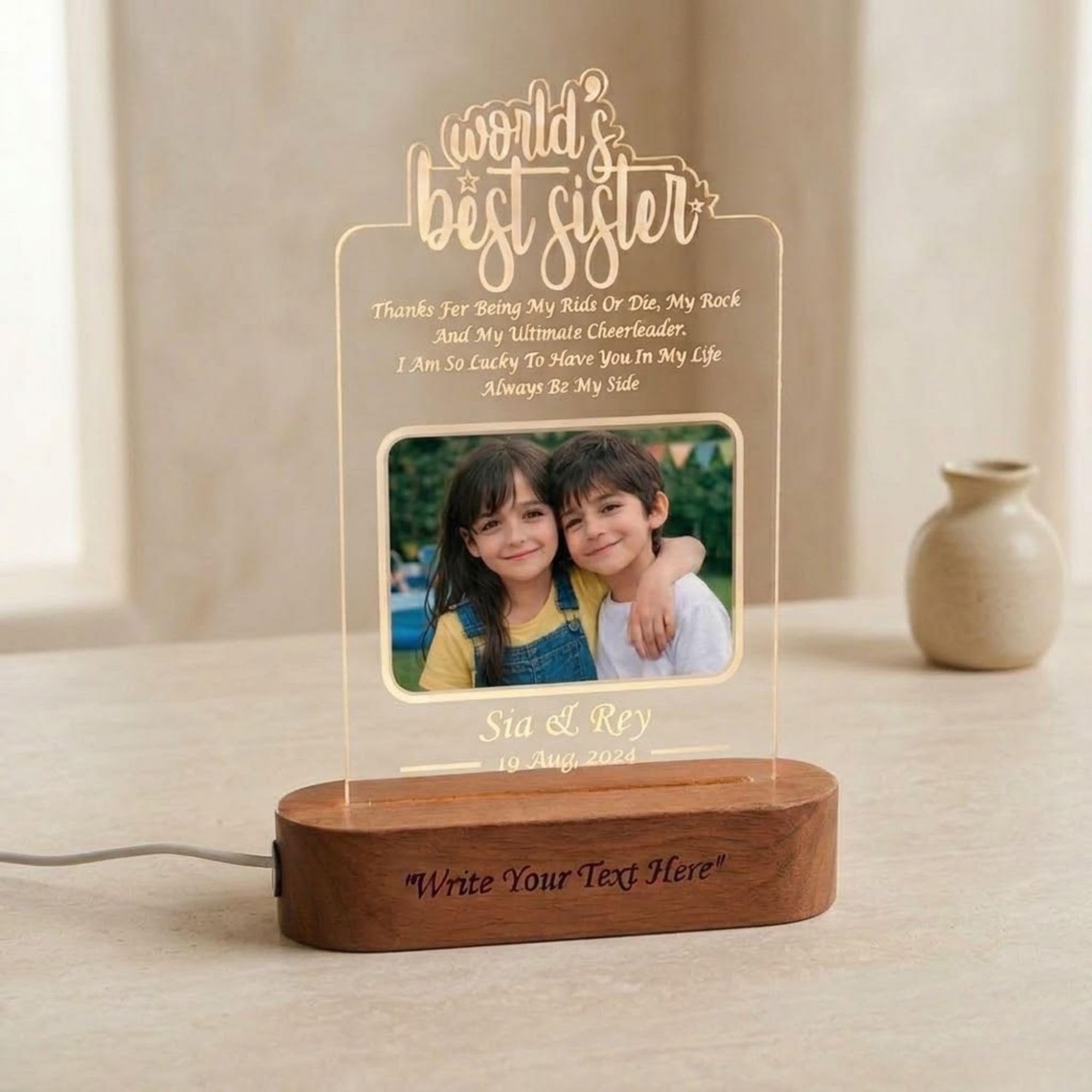 SHAYONA Acrylic World's Best Sister Personalized 3D Illusion LED Photo Lamp - Multicolor With Remote Control - Gift for Rakshabandhan, Rakhi, Birthday, Sisters Day and Special Occasions 1