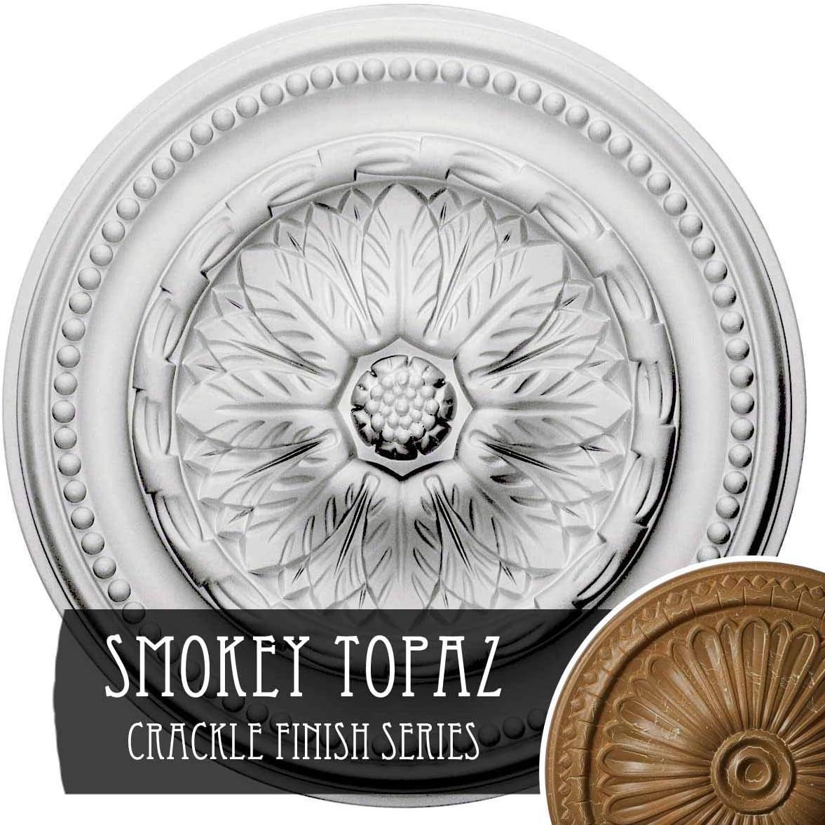 Free Shipping Over $50 Ekena Millwork CM15CHSTC Chester Ceiling Medallion, 15 3/4OD x 1 7/8P (Fits Canopies up to 2 1/4), Hand-Painted Smokey Topaz Crackle