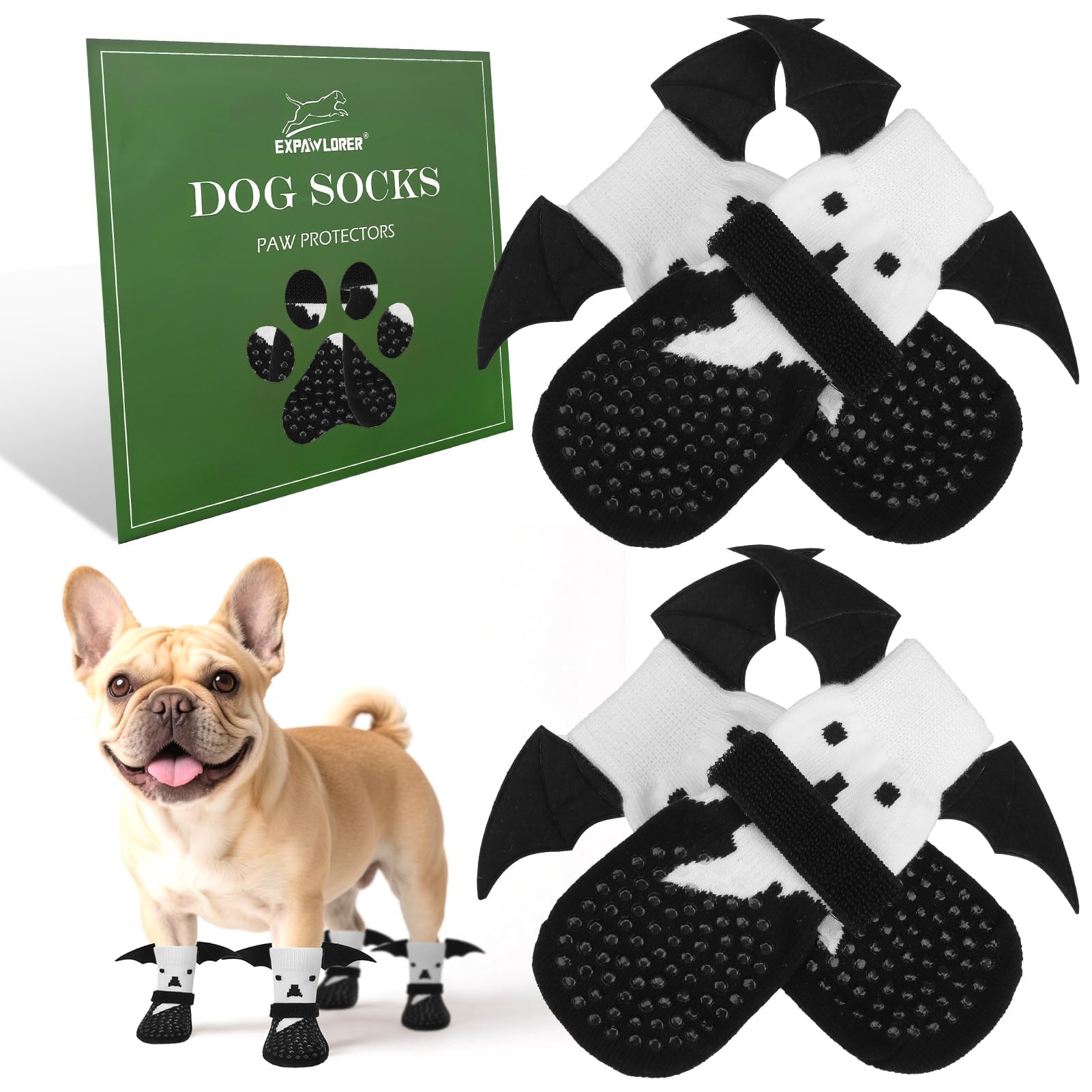 EXPAWLORER Halloween Anti-Slip Dog Socks Paws Stop Licking with Grips
