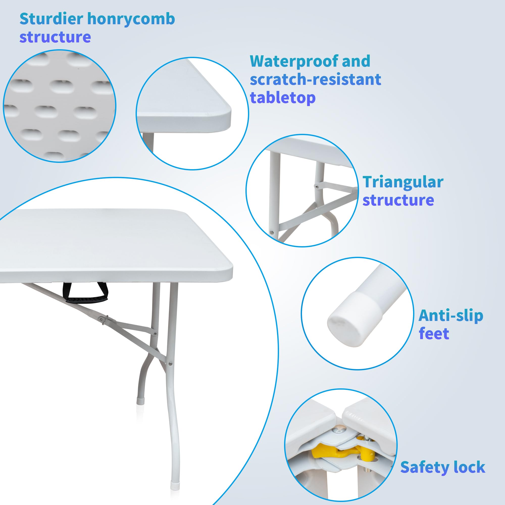 Tavolo pieghevole in plastica da 1,8 m, portatile, resistente, bianco, pieghevole a metà, per campeggio, feste, giardino, cena, cucina, lavoro, interni ed esterni (1,8 m)