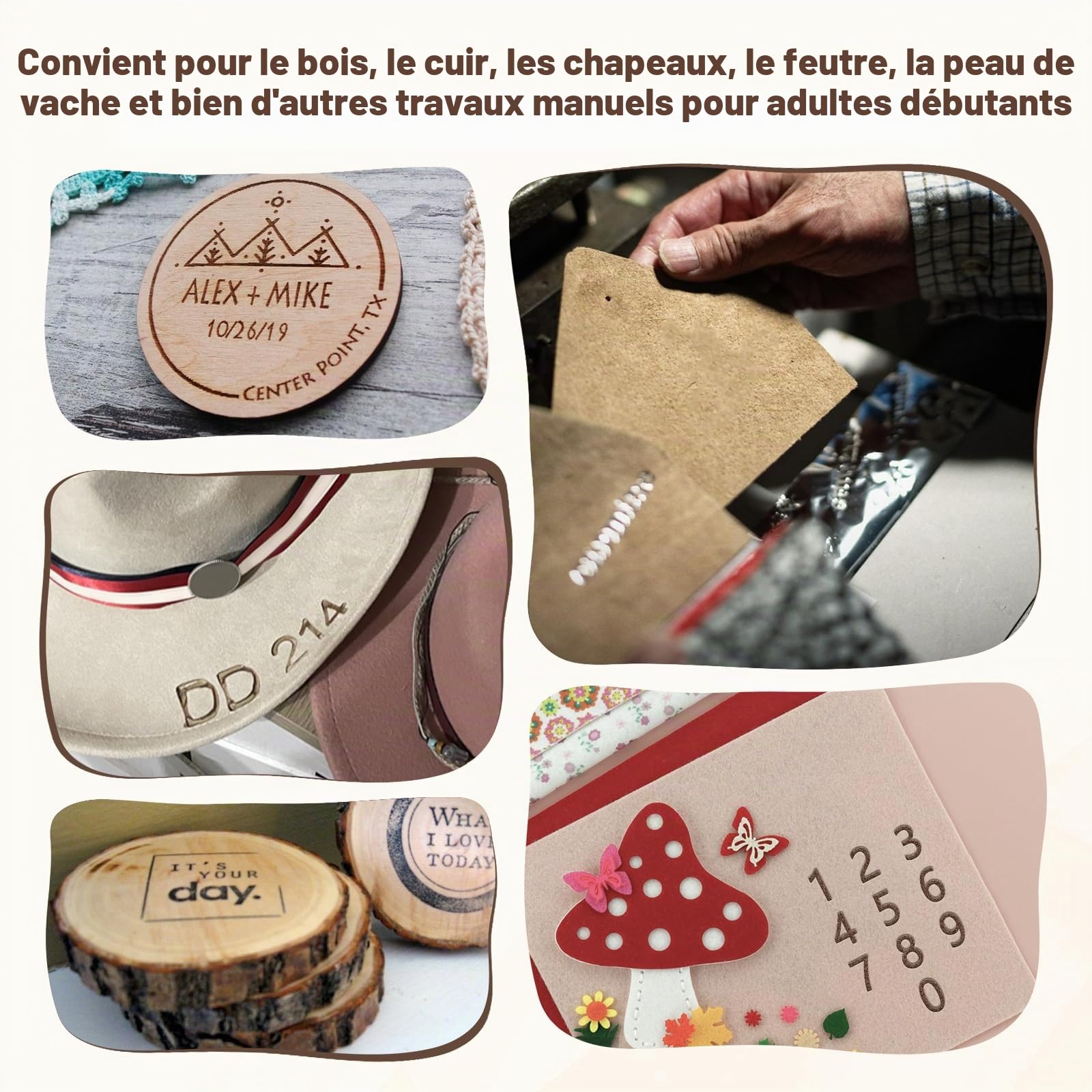 Kit de mini fers à marquer, 26 lettres et 10 chiffres, personnalisables avec 3 poignées pour bois, cuir, chapeaux, feutre, cuir de vache (pas pour alimentation)