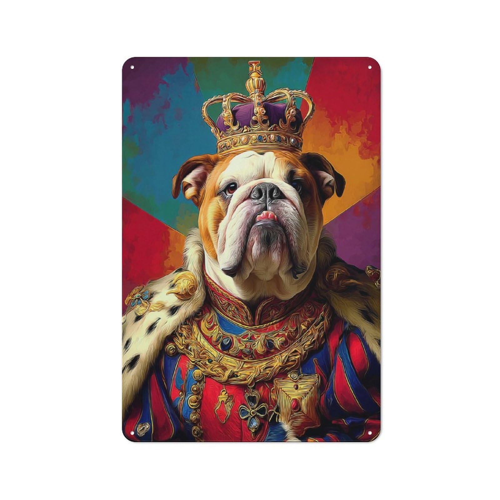 Junmoney Royal Bulldog Majesty Portrait Printed Metal Sign For Pet Owners, Birthday, Christmas Or Housewarming Gift, 30X20cm