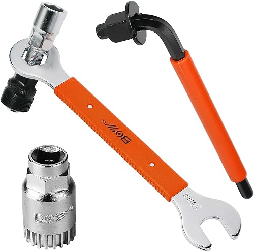 Matykit Juego de herramientas de extracción de manivela y soporte inferior con llave de pedal de 0.59 pulgadas, llave auxiliar de doble propósito,