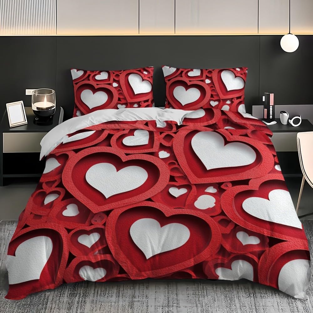 3-częściowy zestaw pościeli z mikrofibry 3D wycinanie papieru w kształcie serca poszwa na kołdrę 260 x 240 cm dla 2 osób, biały zestaw pościeli miękka poszwa na kołdrę dla dzieci dorosłych