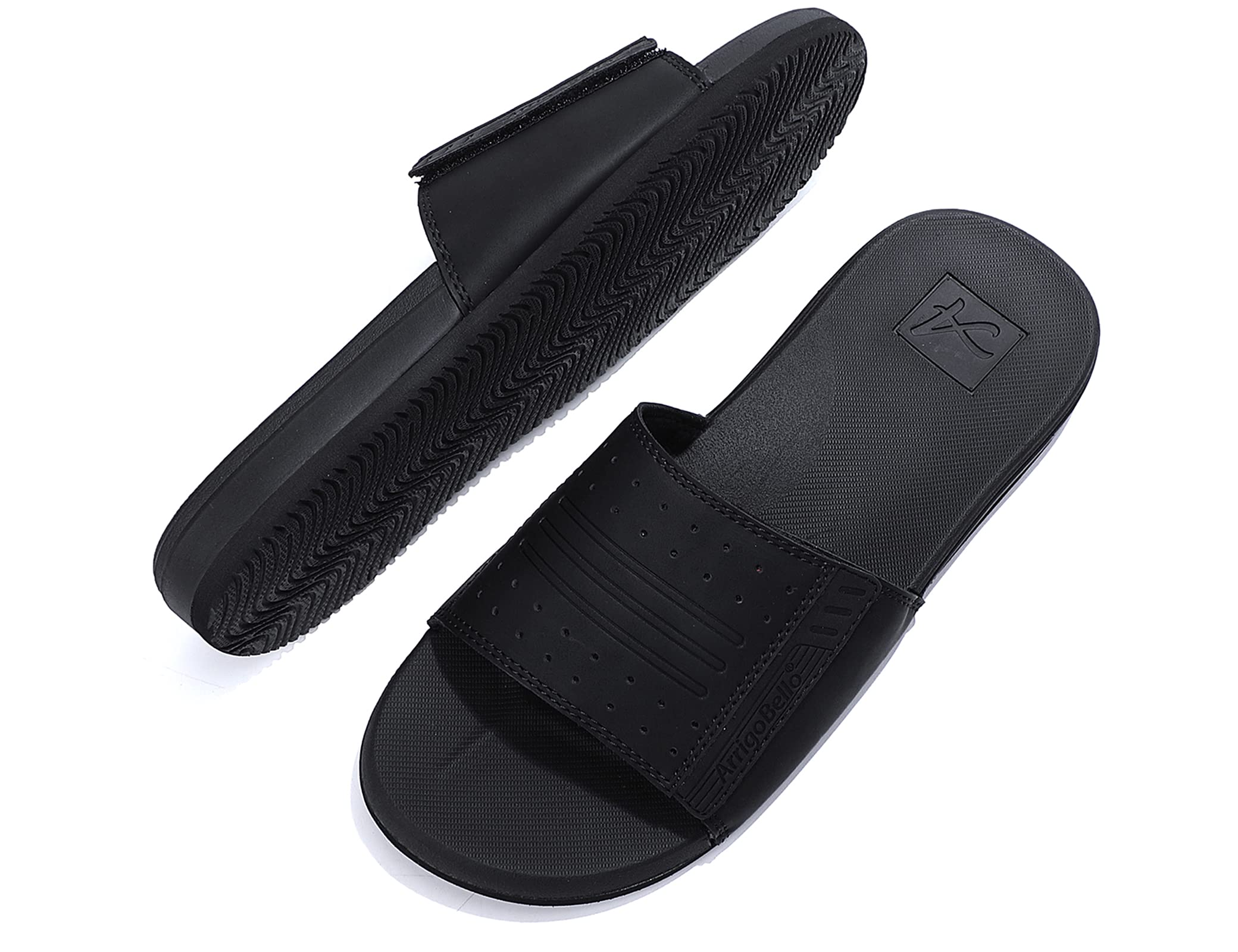 Sliders Mens Leather Flip Flops Non-Slip Summer sandals Hook&Loop/Latex Sole Soft Outdoor Classic Indoor Slippers Size 7-11UK