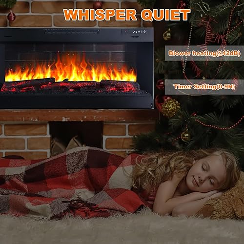 Miniatura 8 de Chimenea eléctrica de 42 pulgadas para montar en la pared e independiente con control remoto, calentador de chimenea de 1500 W y chimenea lineal con