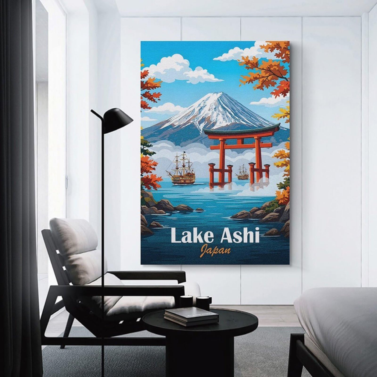 Junmoney Lake Ashi Japan Travel Decorative Wall Artwork, 24x36inch(60x90cm), for Corridors, Hallways Or Apartment Entries, Home Artwork for First Impressions