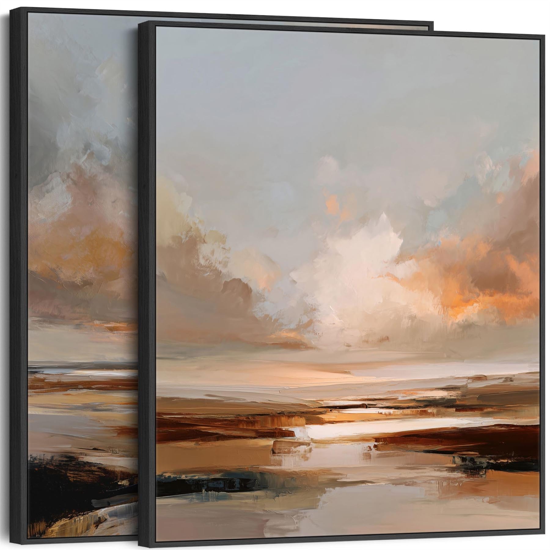 Wallfillers Pair Abstract Landscape - Framed Rust Orange Artwork - Set of 2 Canvas (145cm x 84cm)