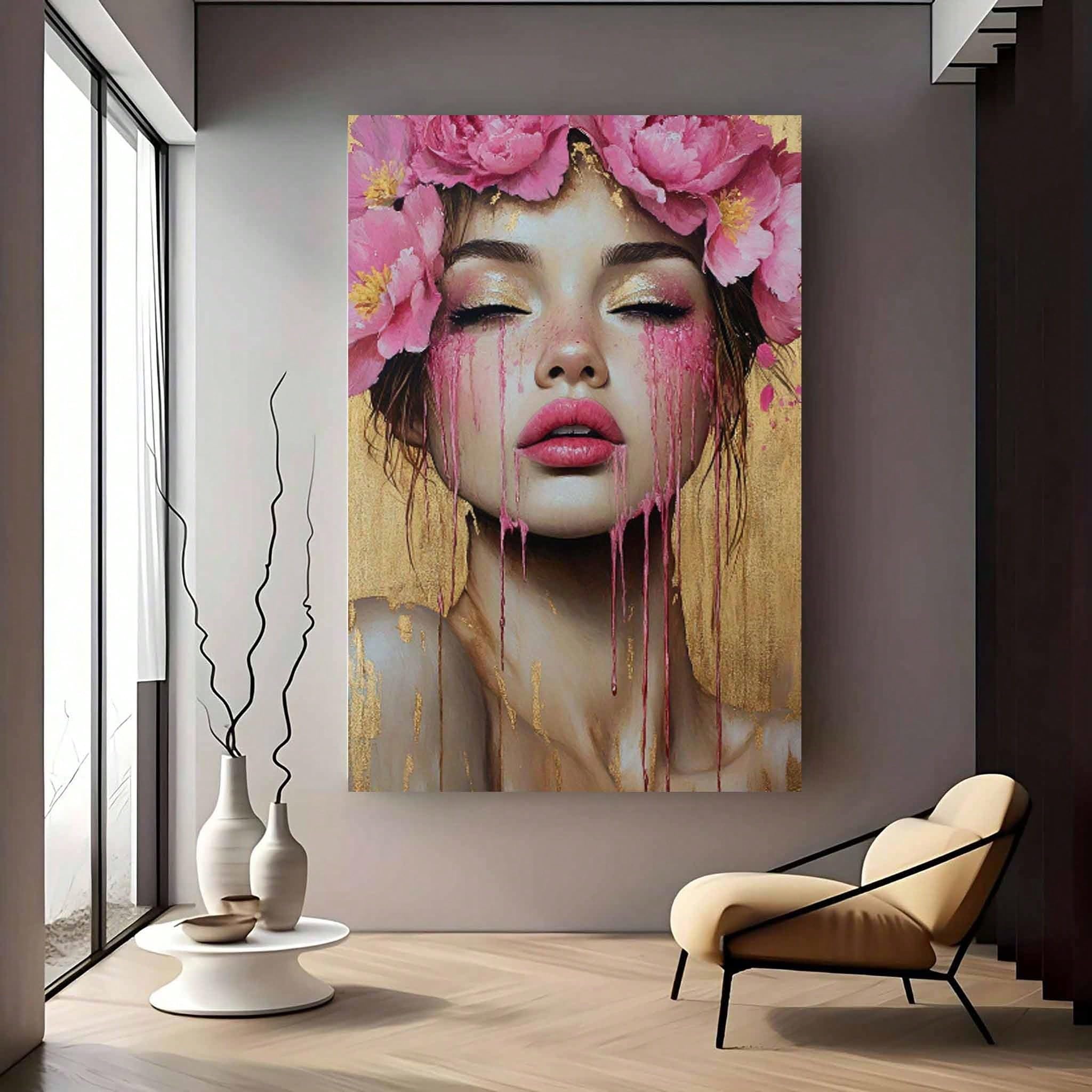 TZKBDMA Canvas Wall Art With Pine Wood Frame Elegant Floral Woman Portrait, Versatile Indoor Outdoor Hanging Decor For Home(21x30cm/Without frame)