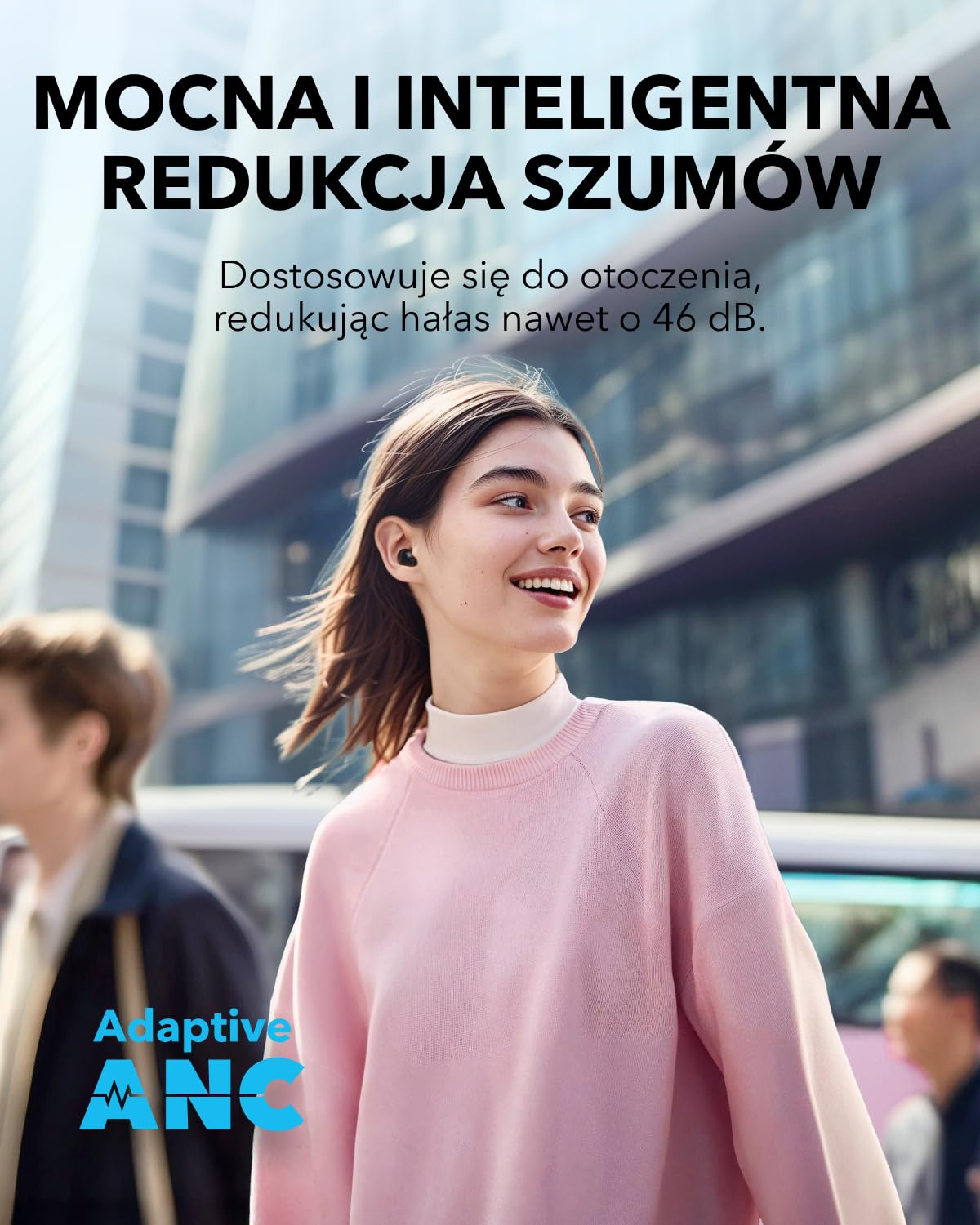 Soundcore A30i Anker, słuchawki z redukcją szumów, stylowy wygląd, małe, lekkie i wygodne, inteligentna redukcja szumów, czysty dźwięk, 24h odtwarzania, IP54, bezprzewodowe, Bluetooth 5.4.