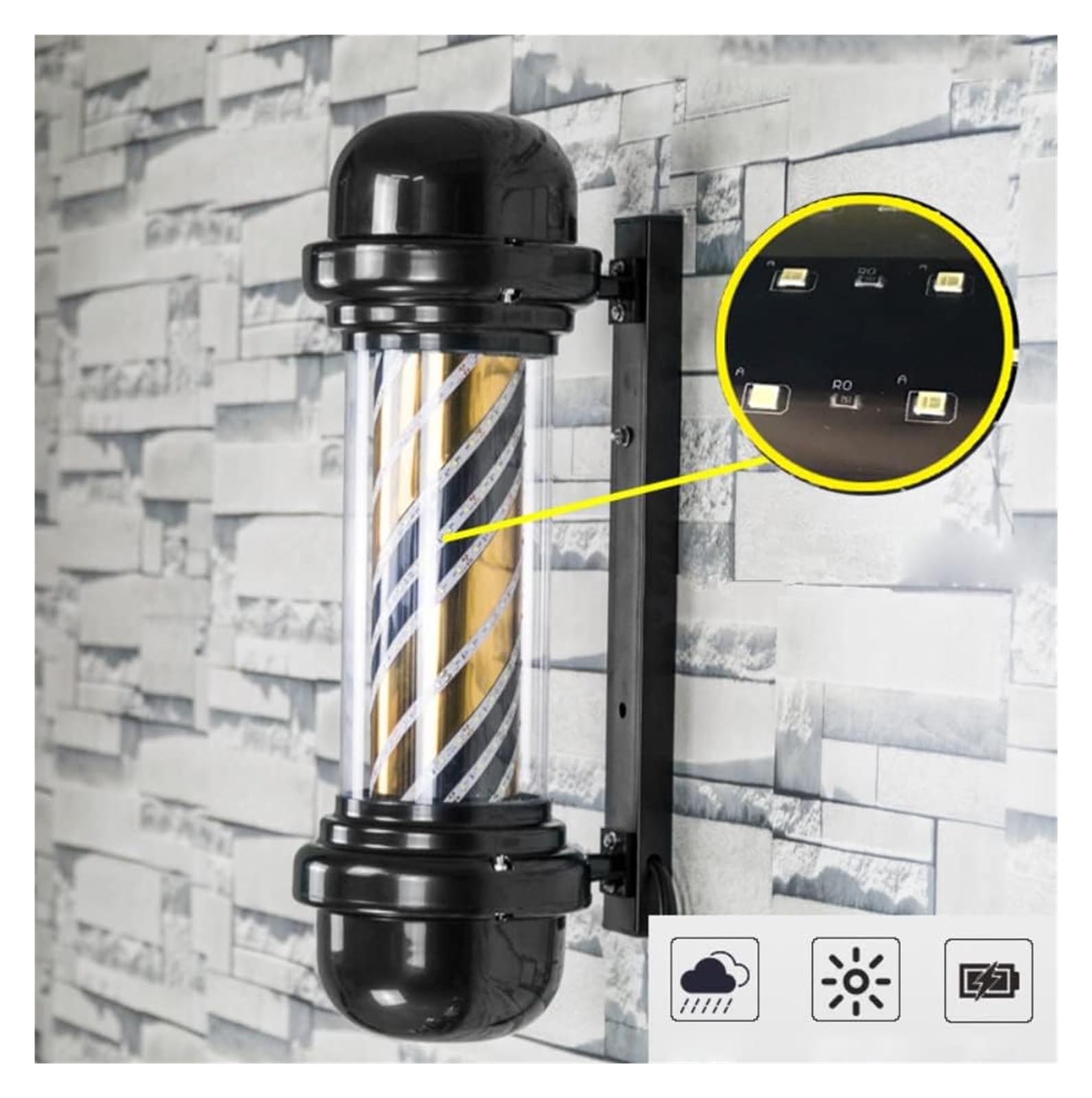 Lampy ścienne Barber Pole, 57 cm, obrotowe, podświetlane, kolorowe paski LED, oświetlenie salonu fryzjerskiego, zewnętrzne, wodoodporne, energooszczędne, montowane na ścianie,，