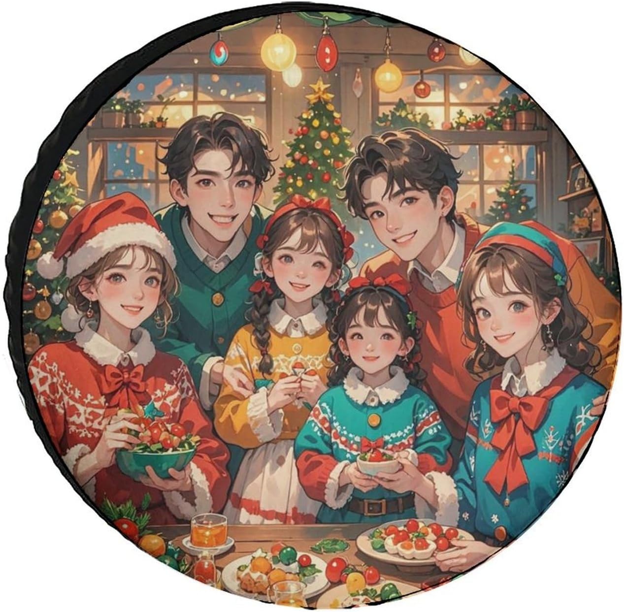 26inch Diameter Oxford Cloth Spare Tire Cover Christmas Themed Clothing Printed Tire Covers Waterproof Wheel Cover Portable Spare Wheel Protector for SUV Truck RV
