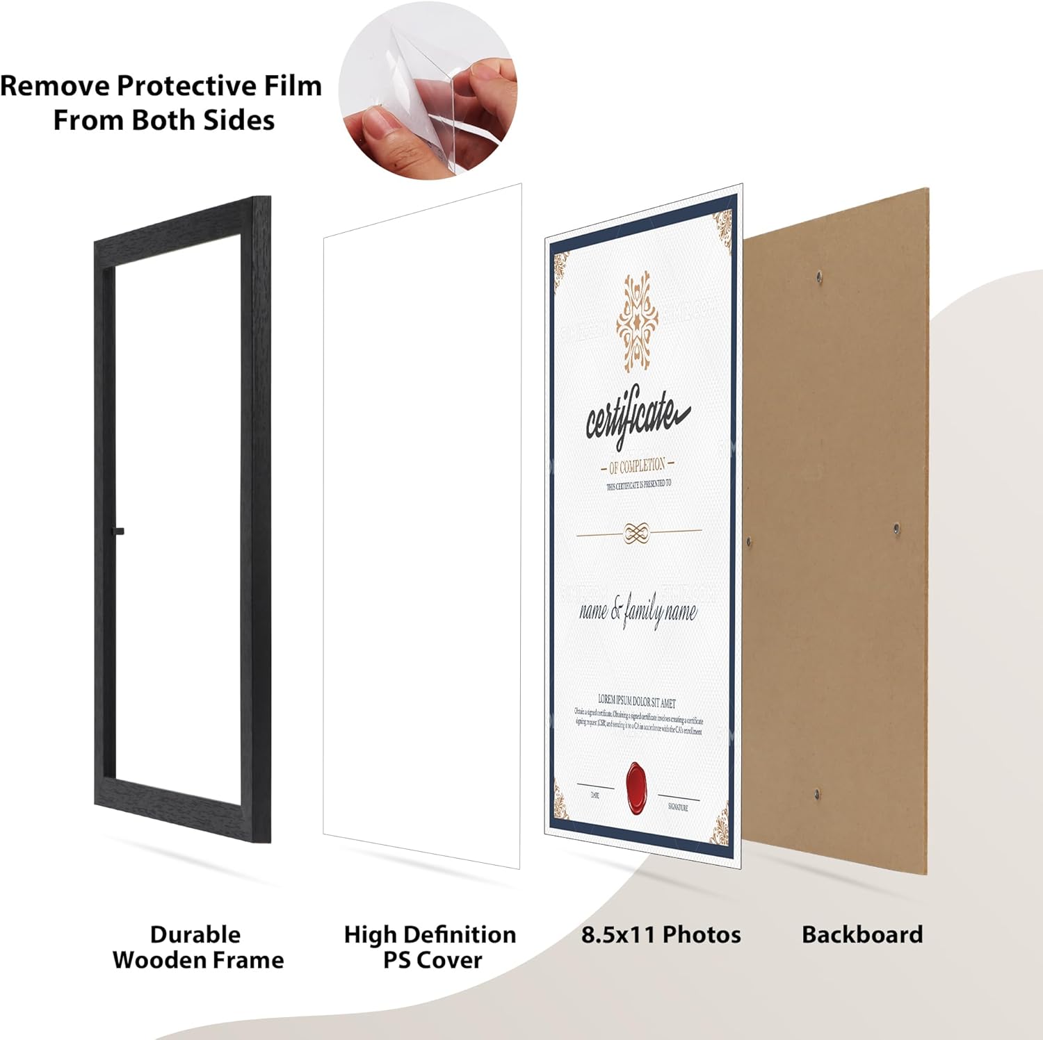 PETAFLOP Bulk 8.5 x 11 Picture Frame Set of 18, Black Certificate Document Frames for Wall Tabletop Vertically and Horizontally