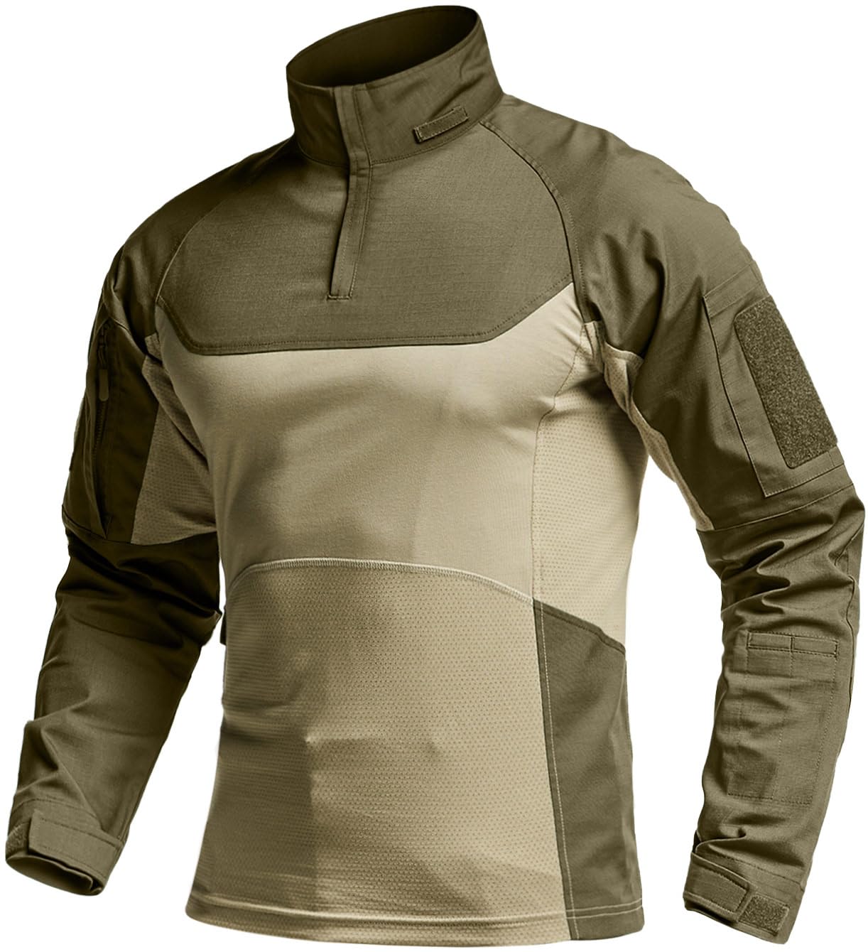 CQR Men's Tactical Combat Shirt, 1/4 Zip Long Sleeve Breathable Military BDU Training Top for Shooting, Hunting, Range Use
