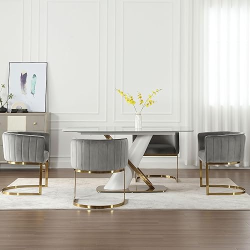 Miniatura 66 de Juego de 2 sillas de comedor modernas de terciopelo contemporáneas para cocina y comedor con brazos, sillas tapizadas de barril con marco de metal