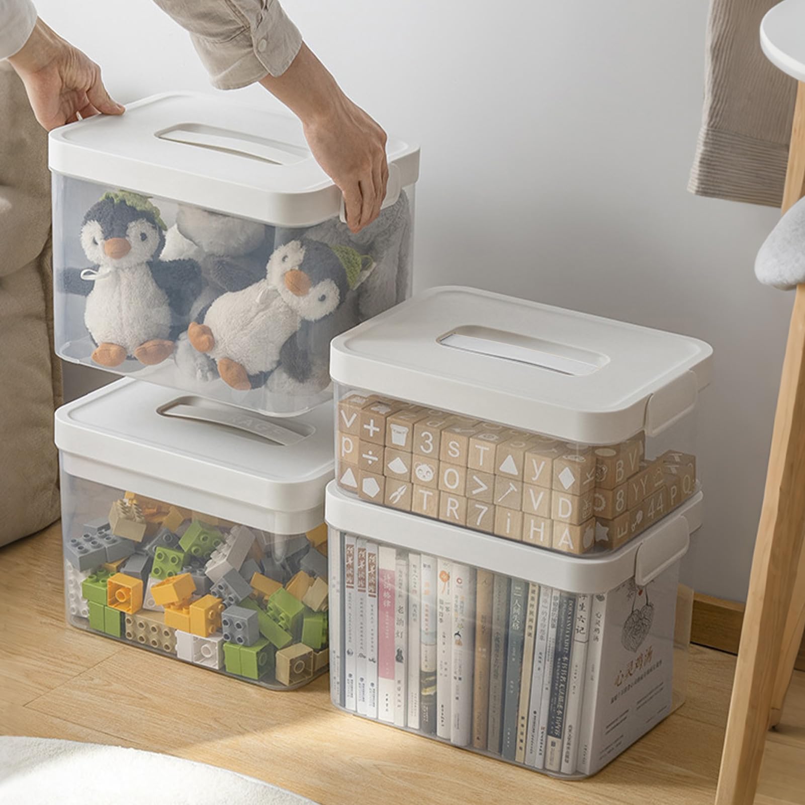 Aufbewahrungsbox mit Herausnehmbarem Tablett, Kunststoffbehälter mit Deckel und Verschlussschnallen, Stapelbare Bastelbox Plastikbox für Kunst, Werkzeug, Basteln, Spielzeug (24*32.5*23.3cm)