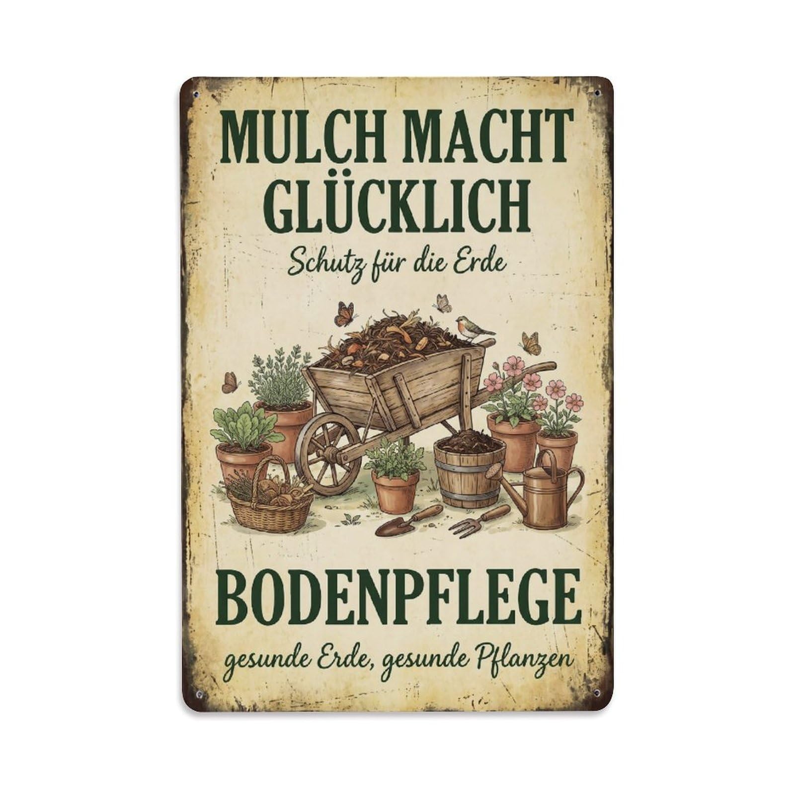 Vintage Funny Garden Mulch Ado Rustic Gate Greenery Metal Tin Sign Plaque Wall Decor for Cafe, Club Bar, Office, Garden Metal Poster 8x12Inch