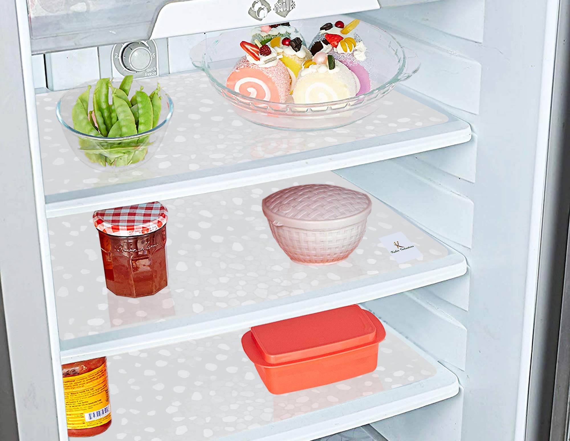 Kuber Industries Diamond Design 4 Pieces PVC Refrigerator/Fridge Multipurpose Drawer Mat Set(White)-CTKTC32386