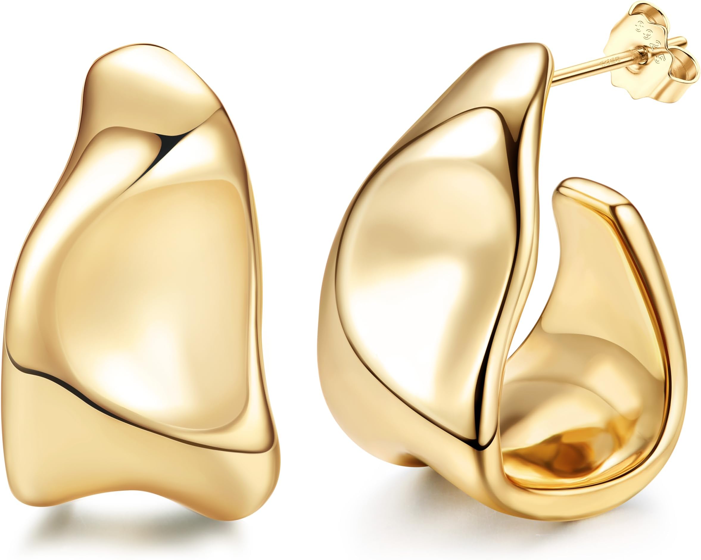 Chunky Gold Earrings for Women 925 Sterling Silver Hoop Earrings 14K Gold Plated Earrings Hypoallergenic Open Huggie Teardrop Earrings Statement Earrings Gold Silver Earrings for Women