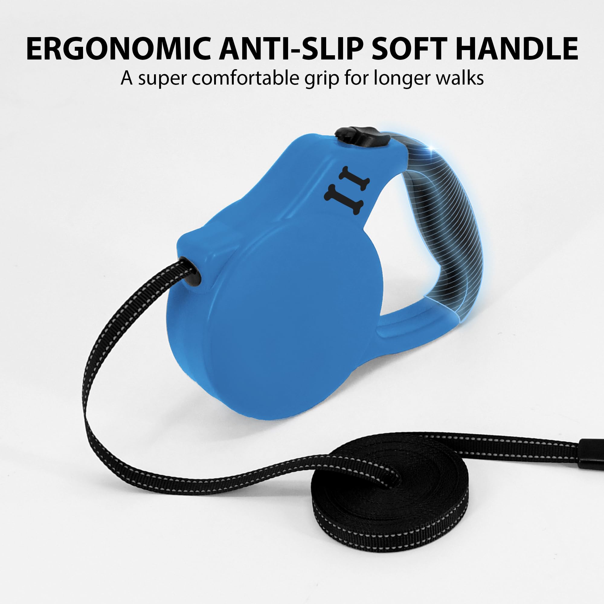 AIITLE 5m Extendable Dog Lead with 360° Tangle-Free Nylon Tape, One-Button Lock, Anti-Slip Grip - Image 3