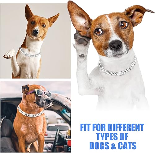 Miniatura 10 de Collar cubano de plata para perro, collar de plata con diseño de hebilla segura, collar de cristal cubano para mascotas, accesorios para perros